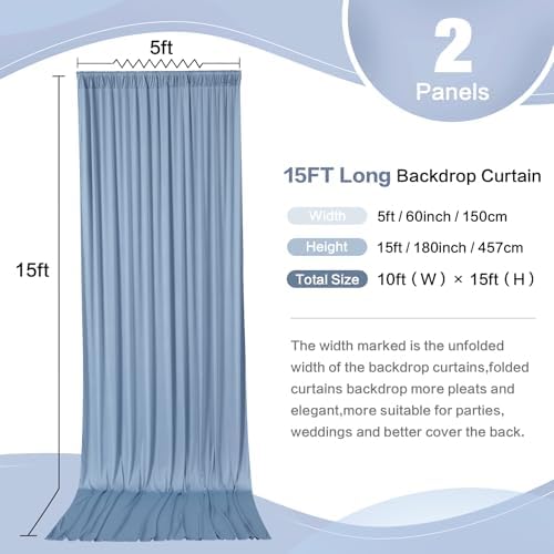 10ft x 15ft Dusty Blue Backdrop Curtain for Wedding Party 2 Panels 5x15ft Wrinkle Free Silky Polyester Backdrop, alternate