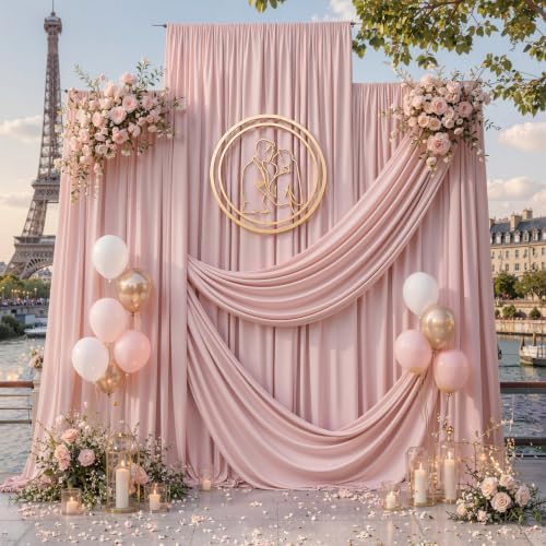 10ft x 15ft Dusty Pink Backdrop Curtains for Wedding Parties, 2 Panels Extra Long Wrinkle Free Fabric Drapes