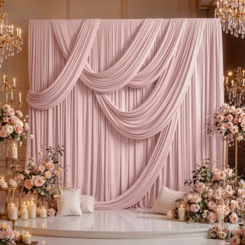 10ft x 15ft Dusty Pink Backdrop Curtains for Wedding Parties, 2 Panels Extra Long Wrinkle Free Fabric Drapes, alternate view