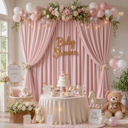 10ft x 15ft Dusty Pink Backdrop Curtains for Wedding Parties, 2 Panels Extra Long Wrinkle Free Fabric Drapes, alternate view