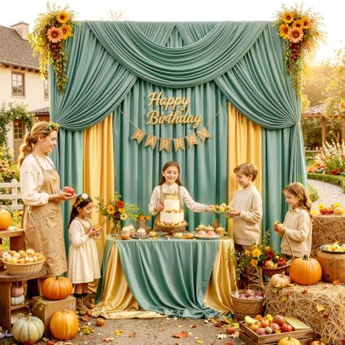 10ft x 15ft Grayish Green Backdrop Curtains for Wedding Parties, 2 Panels Extra Long Wrinkle Free Fabric Drapes