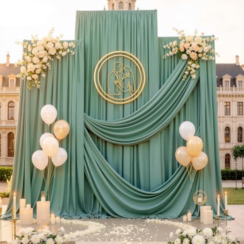 10ft x 15ft Grayish Green Backdrop Curtains for Wedding Parties, 2 Panels Extra Long Wrinkle Free Fabric Drapes, alternate