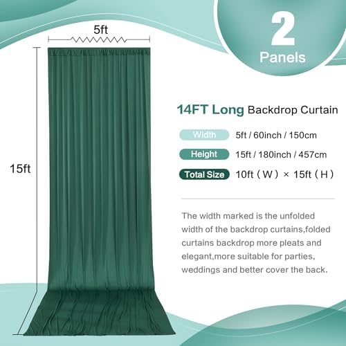 10ft x 15ft Hunter Green Backdrop Curtain for Wedding Party 2 Panels 5x15ft Wrinkle Free Silky Polyester, alternate view 3