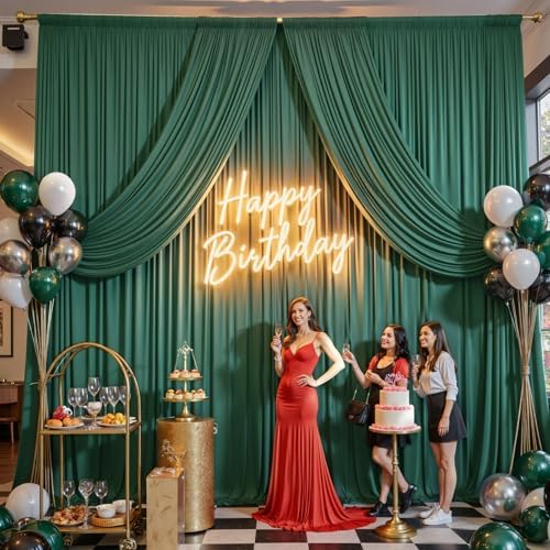 10ft x 15ft Hunter Green Backdrop Curtain for Wedding Party 2 Panels 5x15ft Wrinkle Free Silky Polyester, alternate view 5