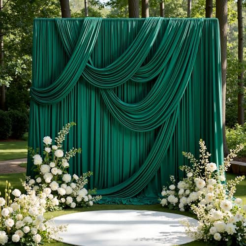 10ft x 15ft Hunter Green Backdrop Curtains for Wedding Parties, 2 Panels Extra Long Wrinkle Free Fabric Drapes