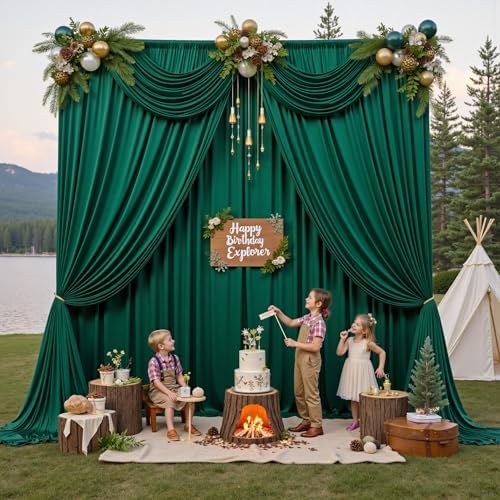 10ft x 15ft Hunter Green Backdrop Curtains for Wedding Parties, 2 Panels Extra Long Wrinkle Free Fabric Drapes, alternate