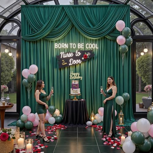 10ft x 15ft Hunter Green Backdrop Curtains for Wedding Parties, 2 Panels Extra Long Wrinkle Free Fabric Drapes, alternate