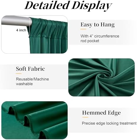 10ft x 15ft Hunter Green Backdrop Curtains for Wedding Parties, 2 Panels Extra Long Wrinkle Free Fabric Drapes, alternate