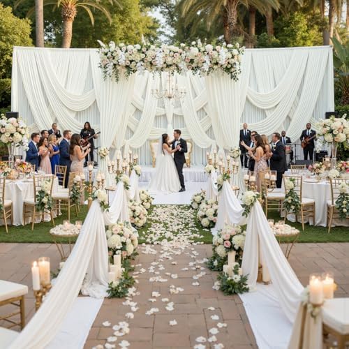 10ft x 15ft Ivory Backdrop Curtain for Wedding Party 2 Panels 5x15ft Wrinkle Free Silky Polyester Backdrop, alternate view 2