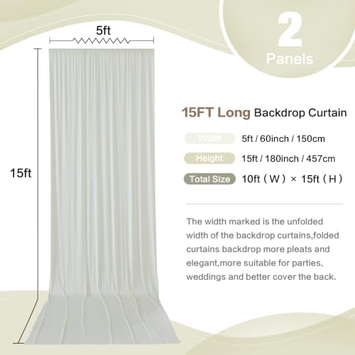 10ft x 15ft Ivory Backdrop Curtain for Wedding Party 2 Panels 5x15ft Wrinkle Free Silky Polyester Backdrop, alternate view 3
