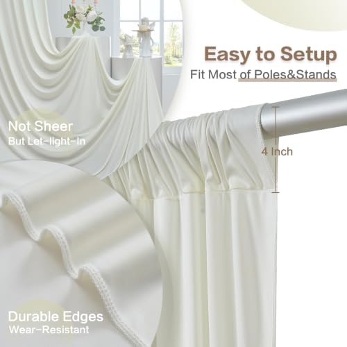 10ft x 15ft Ivory Backdrop Curtain for Wedding Party 2 Panels 5x15ft Wrinkle Free Silky Polyester Backdrop, alternate view 5