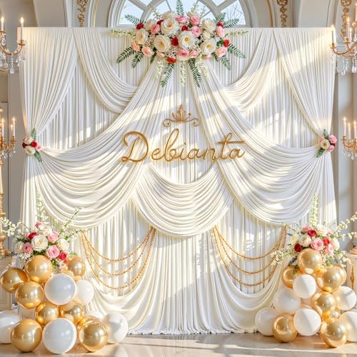 10ft x 15ft Ivory Backdrop Curtains, 2 Panels 15FT Long Drapes for Backdrop