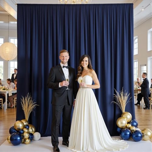10ft x 15ft Navy Blue Backdrop Curtain for Wedding Party 2 Panels 5x15ft Wrinkle Free Silky Polyester Backdrop