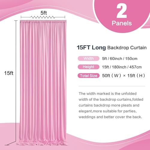 10ft x 15ft Pink Backdrop Curtain for Wedding Party 2 Panels 5x15ft Wrinkle Free Silky Polyester Backdrop Drapes, alternate