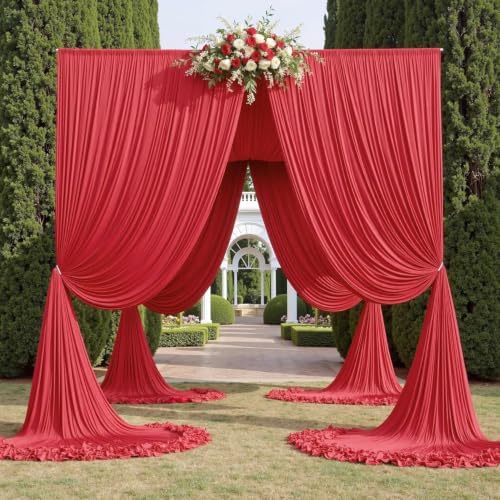 10ft x 15ft Red Backdrop Curtain for Wedding Party 2 Panels 5x15ft Wrinkle Free Silky Polyester Backdrop Drapes, alternate