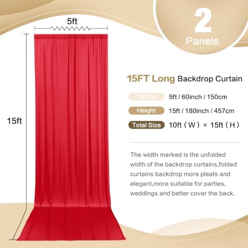 10ft x 15ft Red Backdrop Curtain for Wedding Party 2 Panels 5x15ft Wrinkle Free Silky Polyester Backdrop Drapes, alternate