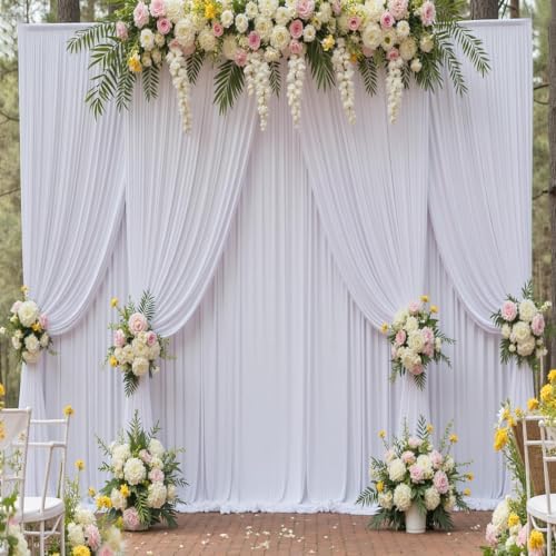 10ft x 15ft White Backdrop Curtain for Wedding Party 2 Panels 5x15ft Wrinkle Free Silky Polyester Backdrop