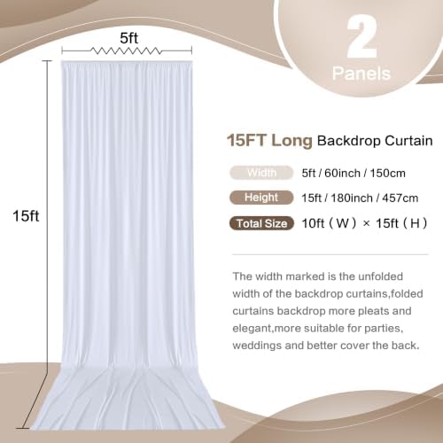10ft x 15ft White Backdrop Curtain for Wedding Party 2 Panels 5x15ft Wrinkle Free Silky Polyester Backdrop, alternate view 3
