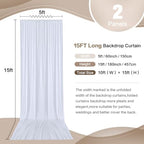 10ft x 15ft White Backdrop Curtain for Wedding Party 2 Panels 5x15ft Wrinkle Free Silky Polyester Backdrop, alternate view 3