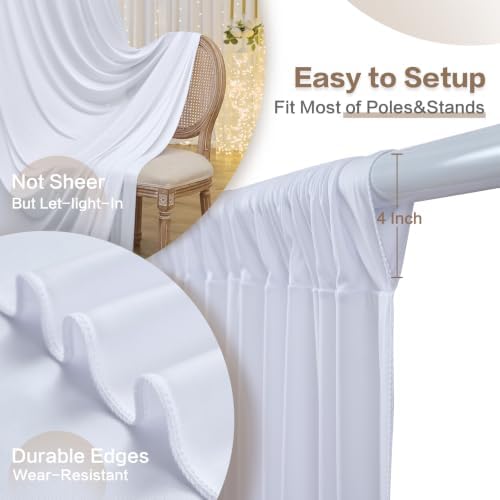10ft x 15ft White Backdrop Curtain for Wedding Party 2 Panels 5x15ft Wrinkle Free Silky Polyester Backdrop, alternate view 5