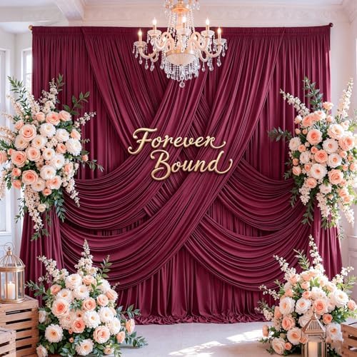 10FT x 15FT Wrinkle-Free Burgundy Backdrop Curtains for Wedding, 2 Panels Burgundy Fabric Photo Background, alternate view 2