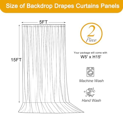 10FT x 15FT Wrinkle-Free Forest Green Backdrop Curtains for Wedding, 2 Panels Hunter Green Fabric Photo, alternate view 5