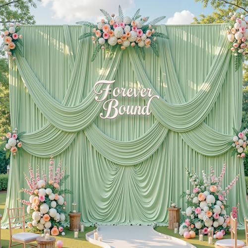 10FT x 15FT Wrinkle-Free Sage Green Backdrop Curtains for Wedding, 2 Panels Sage Green Fabric Photo Background, alternate