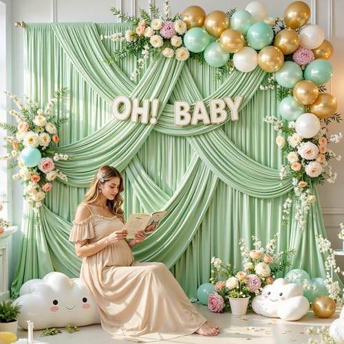 10FT x 15FT Wrinkle-Free Sage Green Backdrop Curtains for Wedding, 2 Panels Sage Green Fabric Photo Background, alternate