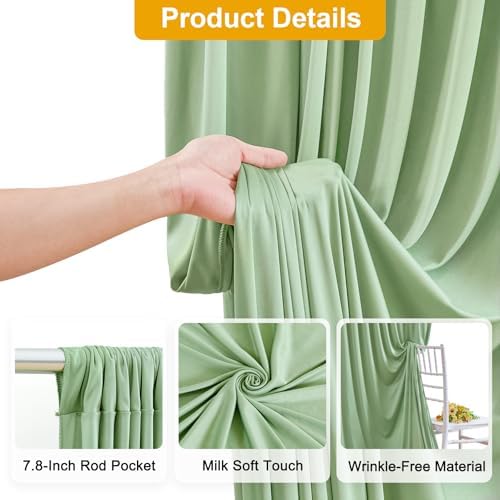 10FT x 15FT Wrinkle-Free Sage Green Backdrop Curtains for Wedding, 2 Panels Sage Green Fabric Photo Background, alternate