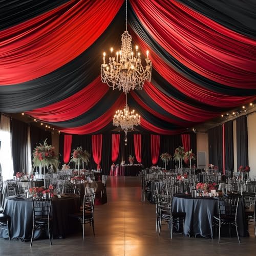 10ft x 40ft Black Ceiling Drapes for Wedding Parties, Wrinkle Free Thick Polyester 40ft Extra Long Wedding, alternate view 3