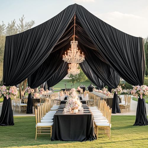 10ft x 40ft Black Ceiling Drapes for Wedding Parties, Wrinkle Free Thick Polyester 40ft Extra Long Wedding, alternate view 4