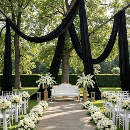 10FT x 50FT Black Ceiling Drapes for Halloween Party Decor in 60"W x 600"L (Pack of 2) in Black