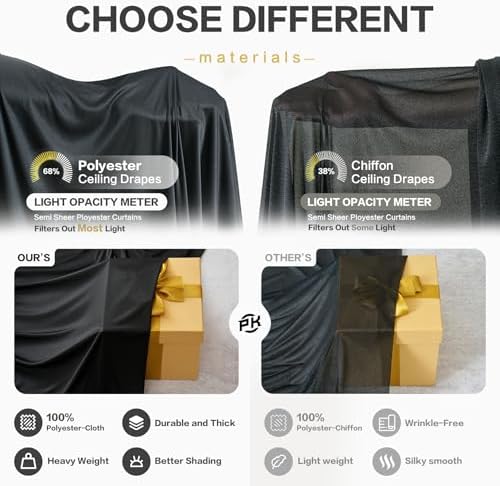 10FT x 50FT Black Ceiling Drapes for Halloween Party Decor in 60"W x 600"L (Pack of 2) in Black, alternate view 2