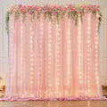 10ft x 7ft Baby Pink Chiffon Backdrop Curtain with Lights String for Parites Wedding Wrinkle Free Curtain Photo