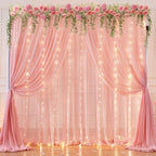 10ft x 7ft Baby Pink Chiffon Backdrop Curtain with Lights String for Parites Wedding Wrinkle Free Curtain Photo, alternate