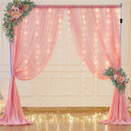 10ft x 7ft Baby Pink Chiffon Backdrop Curtain with Lights String for Parites Wedding Wrinkle Free Curtain Photo, alternate