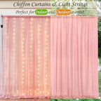 10ft x 7ft Baby Pink Chiffon Backdrop Curtain with Lights String for Parites Wedding Wrinkle Free Curtain Photo, alternate
