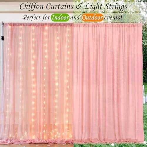 10ft x 7ft Baby Pink Chiffon Backdrop Curtain with Lights String for Parites Wedding Wrinkle Free Curtain Photo, alternate
