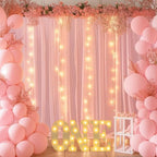 10ft x 7ft Baby Pink Chiffon Backdrop Curtain with Lights String for Parites Wedding Wrinkle Free Curtain Photo, alternate