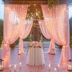 10ft x 7ft Baby Pink Chiffon Backdrop Curtain with Lights String for Parites Wedding Wrinkle Free Curtain Photo, alternate