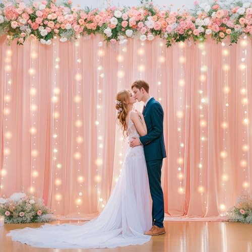 10ft x 7ft Baby Pink Chiffon Backdrop Curtain with Lights String for Parites Wedding Wrinkle Free Curtain Photo, alternate