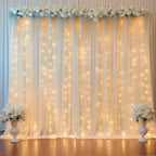 10ft x 7ft Champagne Chiffon Backdrop Curtain with Lights String for Parites Wedding Wrinkle Free Curtain Photo, alternate