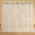 10ft x 7ft Cream White Chiffon Backdrop Curtain with Lights String for Parites Wedding Wrinkle Free Curtain