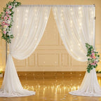 10ft x 7ft Cream White Chiffon Backdrop Curtain with Lights String for Parites Wedding Wrinkle Free Curtain, alternate view 3