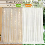 10ft x 7ft Cream White Chiffon Backdrop Curtain with Lights String for Parites Wedding Wrinkle Free Curtain, alternate view 4