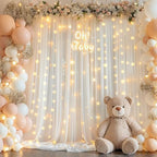 10ft x 7ft Cream White Chiffon Backdrop Curtain with Lights String for Parites Wedding Wrinkle Free Curtain, alternate view 6