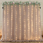 10ft x 7ft Dusty Khaki Chiffon Backdrop Curtain with Lights String for Parites Wedding Wrinkle Free Curtain