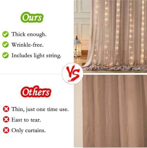 10ft x 7ft Dusty Khaki Chiffon Backdrop Curtain with Lights String for Parites Wedding Wrinkle Free Curtain, alternate view 2