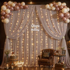 10ft x 7ft Dusty Khaki Chiffon Backdrop Curtain with Lights String for Parites Wedding Wrinkle Free Curtain, alternate view 3