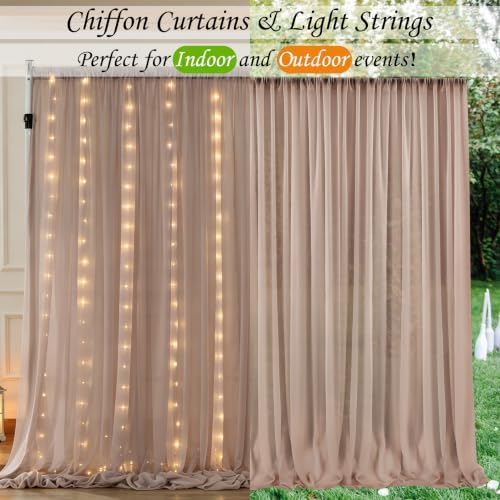 10ft x 7ft Dusty Khaki Chiffon Backdrop Curtain with Lights String for Parites Wedding Wrinkle Free Curtain, alternate view 7